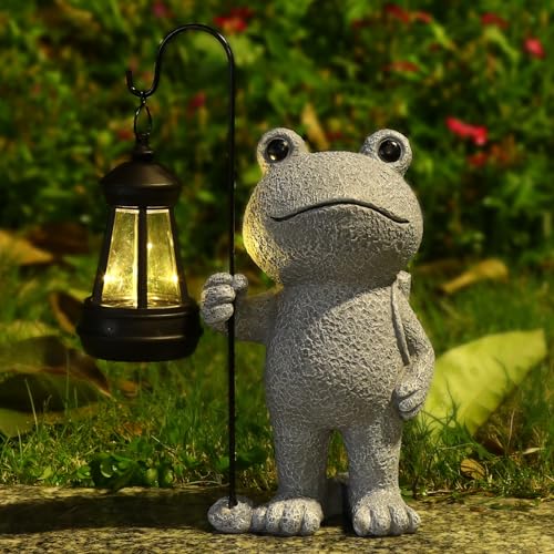 PAETAE Garden Statue Frog Outdoor Decor, Solar Patio Garden Sculptures & Statues, Resin Decor Gift for Women, Mom, Grandma, Stone - Image 5