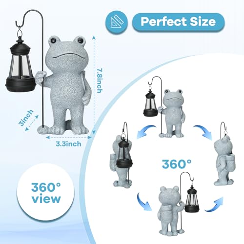 PAETAE Garden Statue Frog Outdoor Decor, Solar Patio Garden Sculptures & Statues, Resin Decor Gift for Women, Mom, Grandma, Stone - Image 2