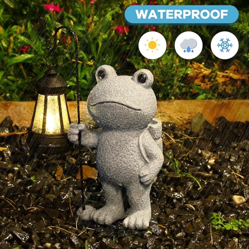 PAETAE Garden Statue Frog Outdoor Decor, Solar Patio Garden Sculptures & Statues, Resin Decor Gift for Women, Mom, Grandma, Stone - Image 3