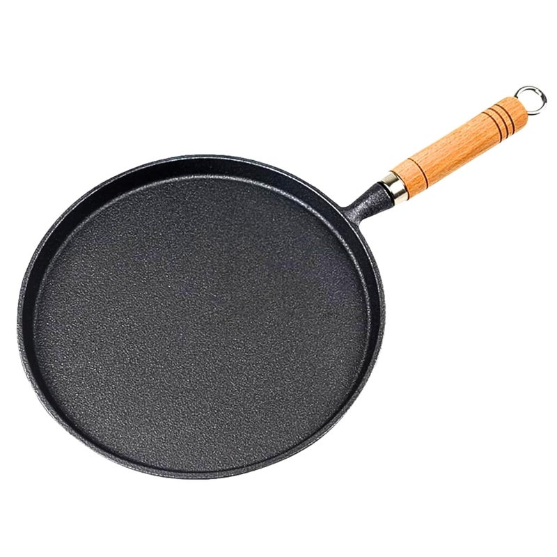 Home Essentials Cast Iron Tawa – Non-Stick 24cm Cast Iron Tawa with Wooden Handle | Iron Tawa for Chapati, Chila & More | Heavy Duty Cast Iron Cookware (Black) - Image 1