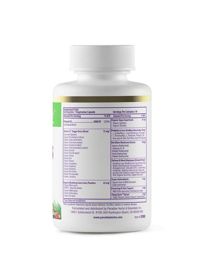 Paradise Herbs Earth Blend Vitamin D3 Superfoods Base Of Probiotics And Organic Alkalizing Greens Veggies & Berries 90 Vegetarian Capsules - Image 4