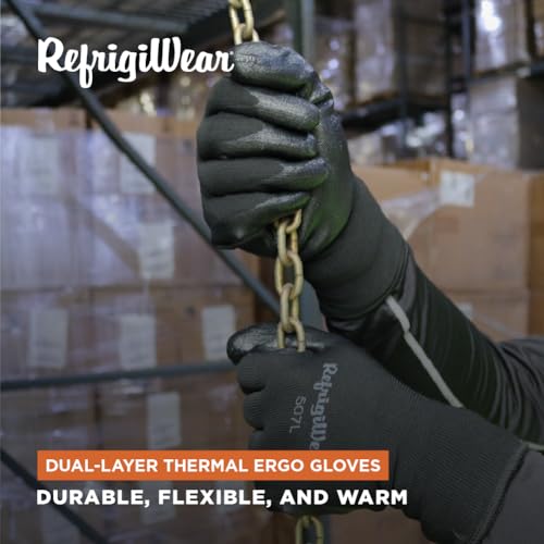 RefrigiWear Warm Dual Layer Thermal Ergo Grip Work Gloves with Textured Rubber Nitrile Coated Palm, Black - Medium - Image 2