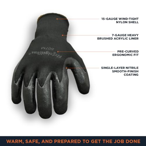 RefrigiWear Warm Dual Layer Thermal Ergo Grip Work Gloves with Textured Rubber Nitrile Coated Palm, Black - Medium - Image 3