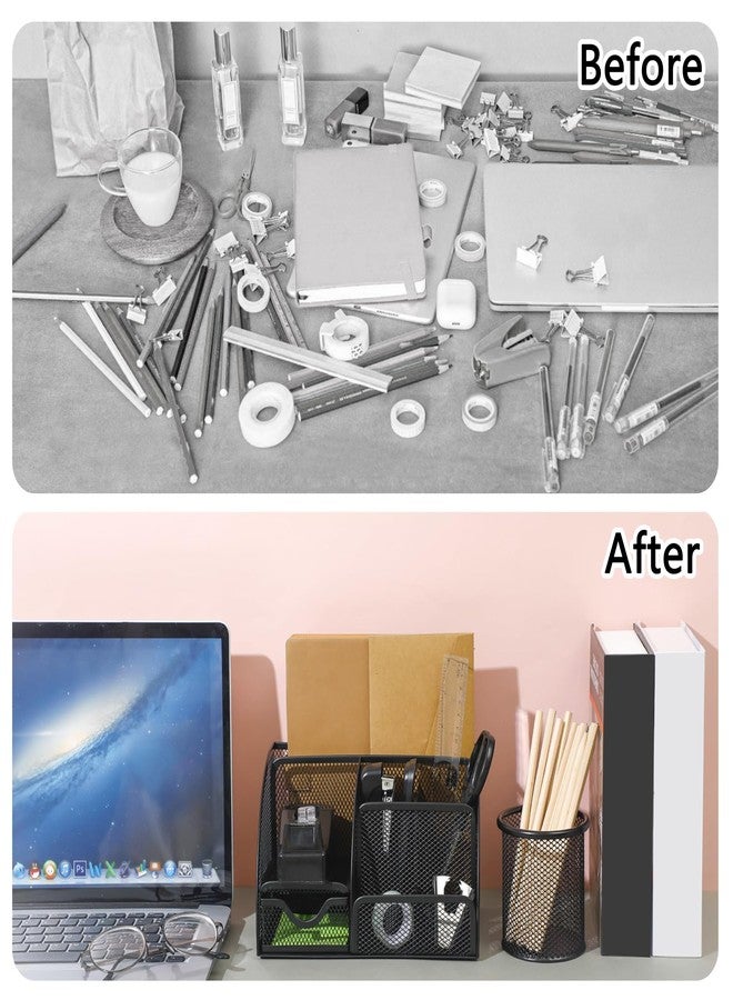 Scindaly Black Office Desk Accessories Supplies, 12pcs Desk Organizers and Accessories with Tape dispenser and Stapler,Staples,Staple Remover,Pen Holder,Scissor,Ruler,Sticky Tabs,Tape,Ballpoint Pen,Clips Set - Image 4