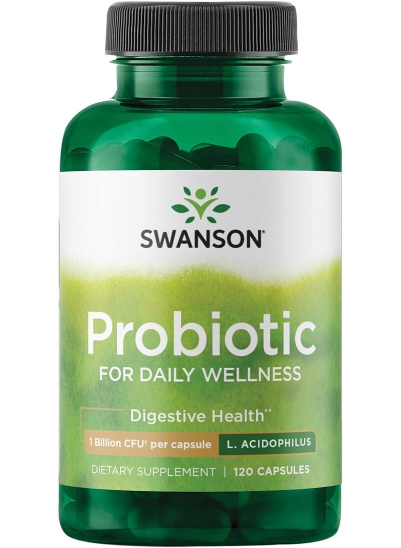 سوانسون بروبيوتيك - مكمل غذائي لصحة الجهاز الهضمي يحتوي على مليار وحدة تشكيل مستعمرة لكل كبسولة - تركيبة طبيعية تدعم انتظام حركة الأمعاء والصحة اليومية - (120 كبسولة) - Image 1