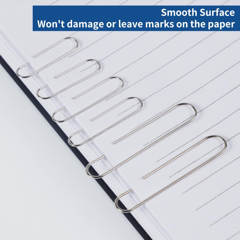 BainGesk 1800 Paper Clips Assorted Sizes Large, Medium and Small, Durable and Rustproof, Paperclips for Office School and Personal Use, Office Supplies Document Organizing (50mm, 33mm, 28mm) (Silver) - Image 5