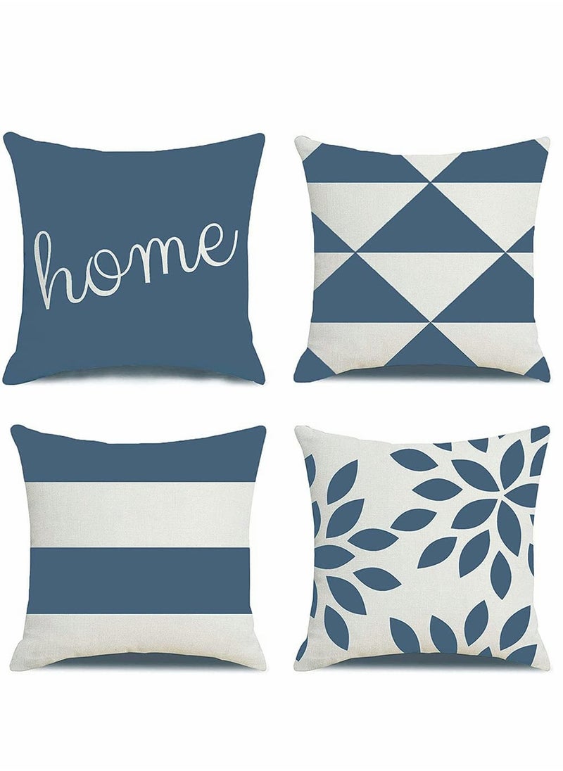KASTWAVE Throw Pillow Covers, 4 Pcs Cotton Linen Farmhouse Home Decor Square Geometric Abstract Accent Pillow Cover Decorative Cushion Modern Outdoor Indoor Pillow Case for Couch Sofa Chair  - Image 1