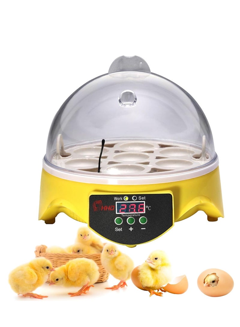Generic 360° View 7-Egg Poultry Incubator for Hatching Chicken, Duck, Goose, Parrot, and Quail Eggs, with Temperature Control, yellow  - Image 1