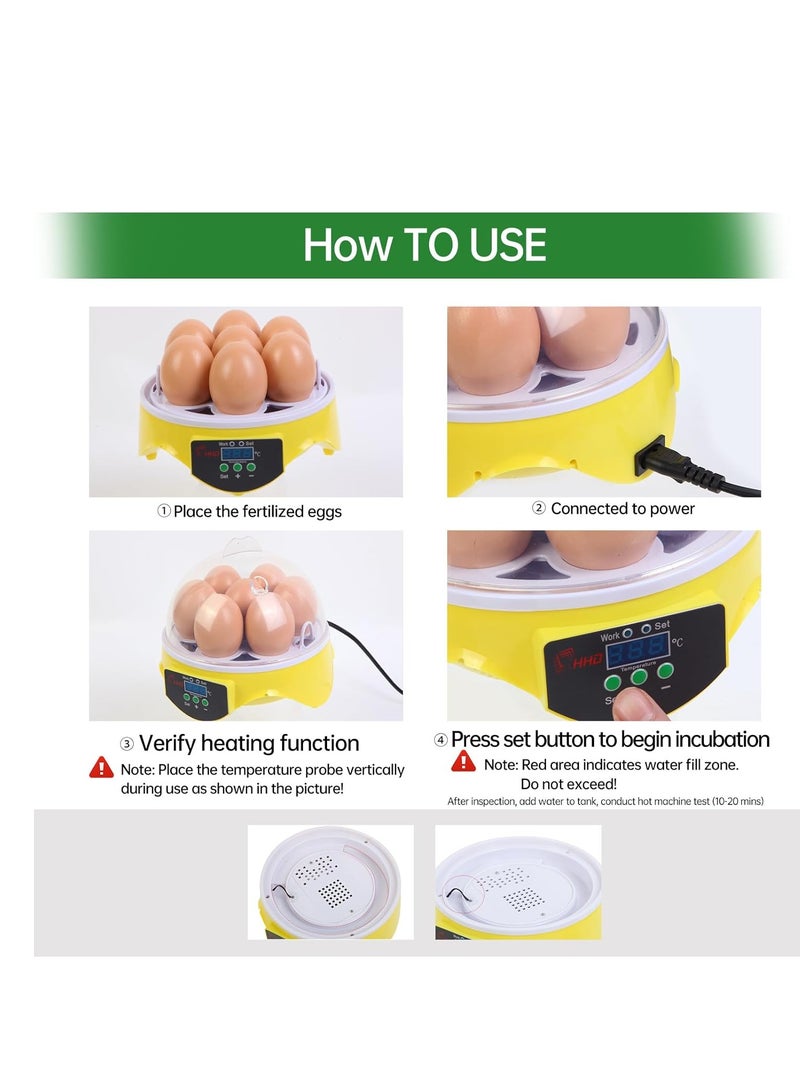 Generic 360° View 7-Egg Poultry Incubator for Hatching Chicken, Duck, Goose, Parrot, and Quail Eggs, with Temperature Control, yellow  - Image 2