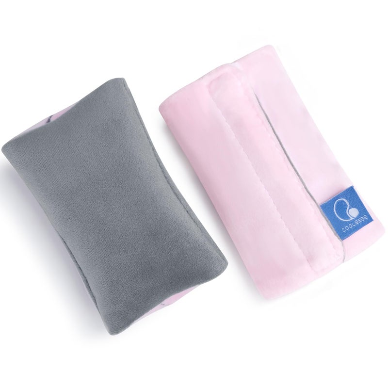 COOLBEBE Car Seat Straps Shoulder Pads for Baby Kids, Super Soft Seat Belt Covers for All Car Seats/Pushchair/Stroller/High Chair(Grey/Pink) - Image 1