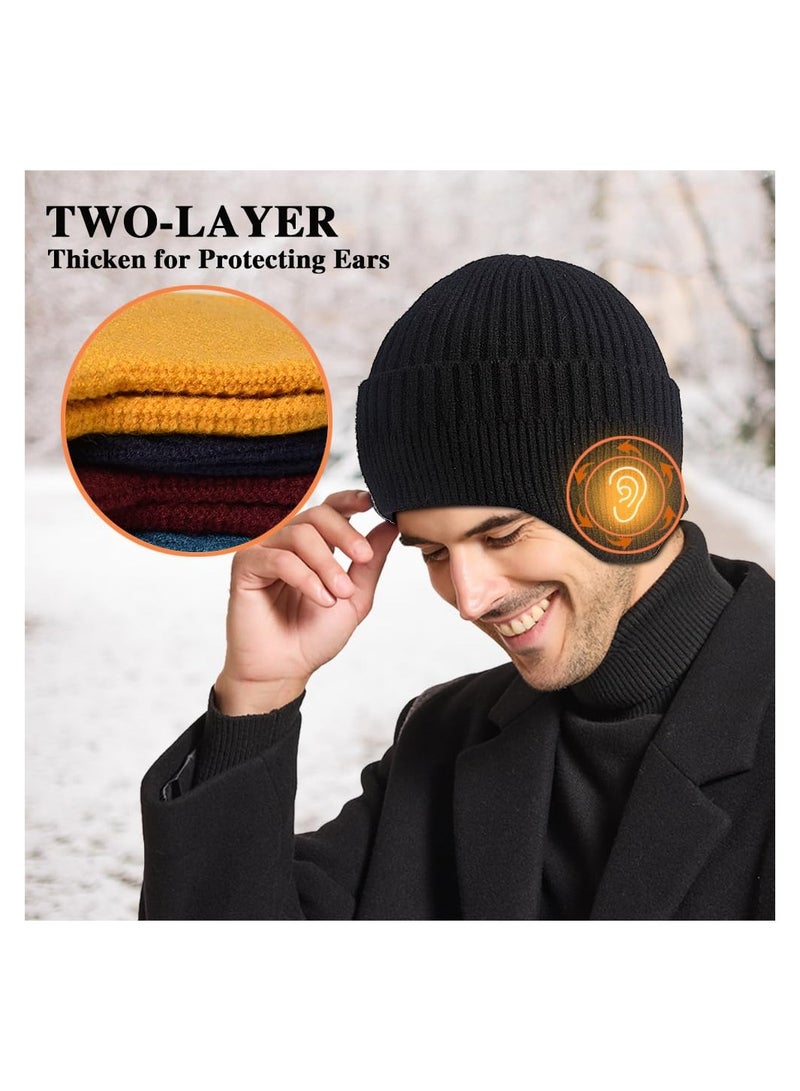 SYOSI Winter Beanies with Ear Flaps for Men Women, Stocking Caps Warm Ear Flap Hat with Fleece Lined Knit Brimmed Ski Cap - Image 3