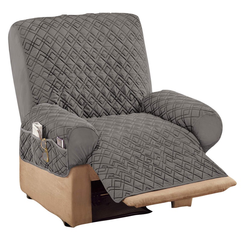 Collections Etc DiamondShape Quilted Stretch Recliner Cover with Storage Pockets and Elastic Straps  Furniture Protector