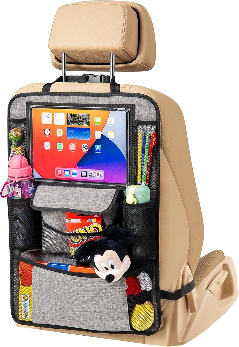 Helteko Car Seat Organizer, Ultra Version Kids Backseat Car Organizers and Storage, Waterproof Back Seat Protector Kick Mats with Tablet Holder 12" Car Accessories Interior (Gray, 1 Pack) - Image 1