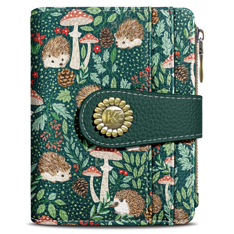 Kelvoris Cute Hedgehog Small Rfid Women Wallet Bifold Zipper Coin Pocket PU Leather Compact Cash Credit Card Holder Travel Wallet for Female Ladies Teen Girls 1 ID Window 10 Card Slots - Image 1
