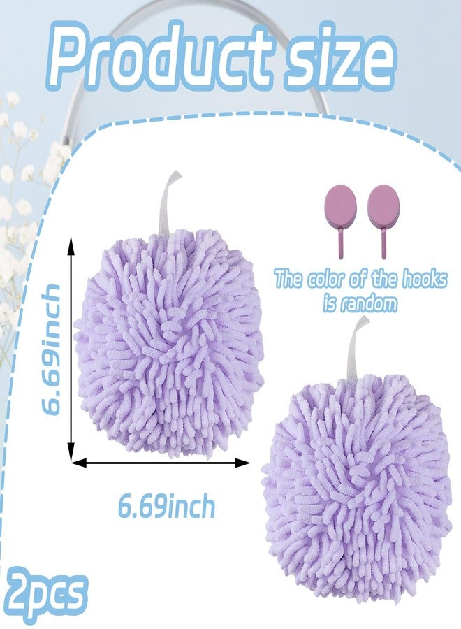Featuman Decorative Ball Hand Towel with Loop, 2 Pcs Quick Drying Soft Chenille Hand Towels for Bathroom, Kitchen, Home Decoration (Pink and Purple) - Image 2
