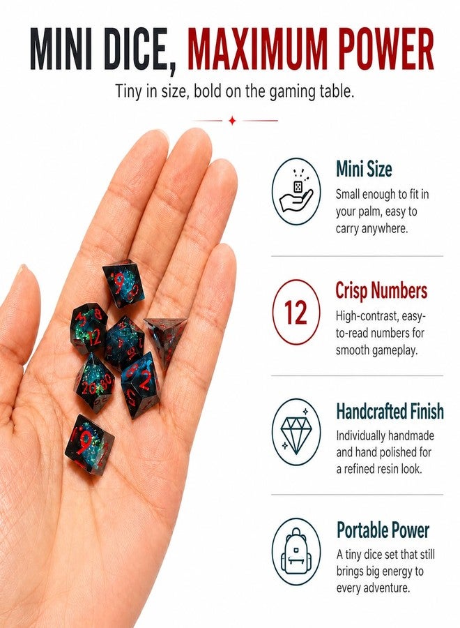YEMEKO Mini DND Dice Set Tiny Dice 7 Pcs Handmade Sharp Edge Accessories Dice for Dungeons and Dragons, Polyhedral Resin Dice - Image 3