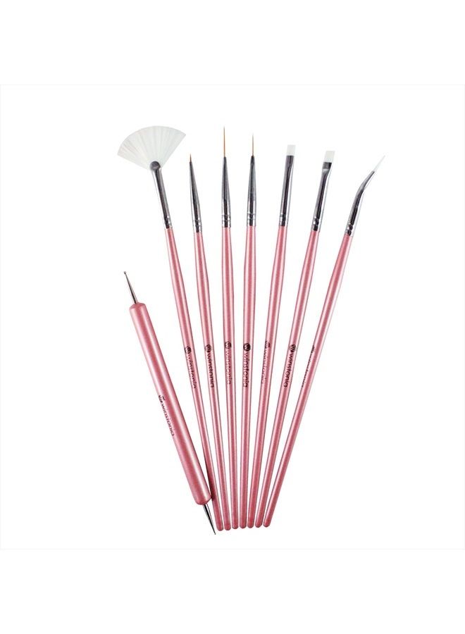 Winstonia 8 pcs Professional Nail Art Brushes Tools Kit Set - 'Glam Gadgets' Detailer, Liner, Dotter, Fan Brush, Striping Brush, Uv Gel Brush, Angular Brush - Image 2