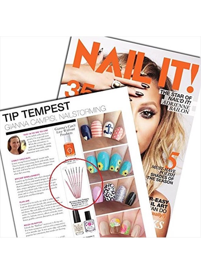 Winstonia 8 pcs Professional Nail Art Brushes Tools Kit Set - 'Glam Gadgets' Detailer, Liner, Dotter, Fan Brush, Striping Brush, Uv Gel Brush, Angular Brush - Image 4