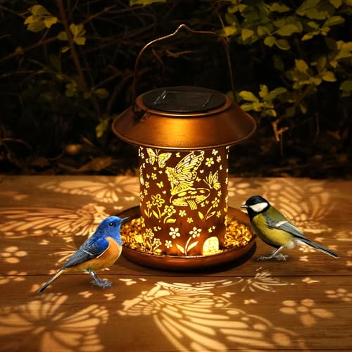 WACLSTDAY Solar Bird Feeders for Outdoors HangingMetal Waterproof Outdoor Summer Bird Feeders Lantern Modeling DecorWild Bird Feeder Weather Resistant Gifts for FriendsYardPatioPorchBalcony - Image 1