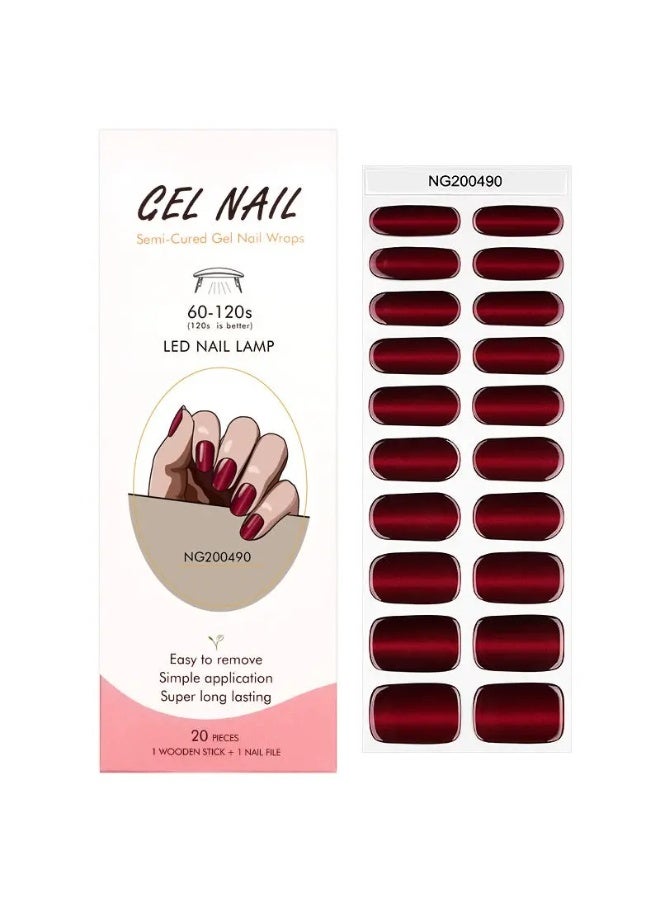 Semi-Cured Gel Nail Wraps – Salon Quality Manicure – 20 Strips + File + Wooden Stick – Easy Apply & Remove - Image 3