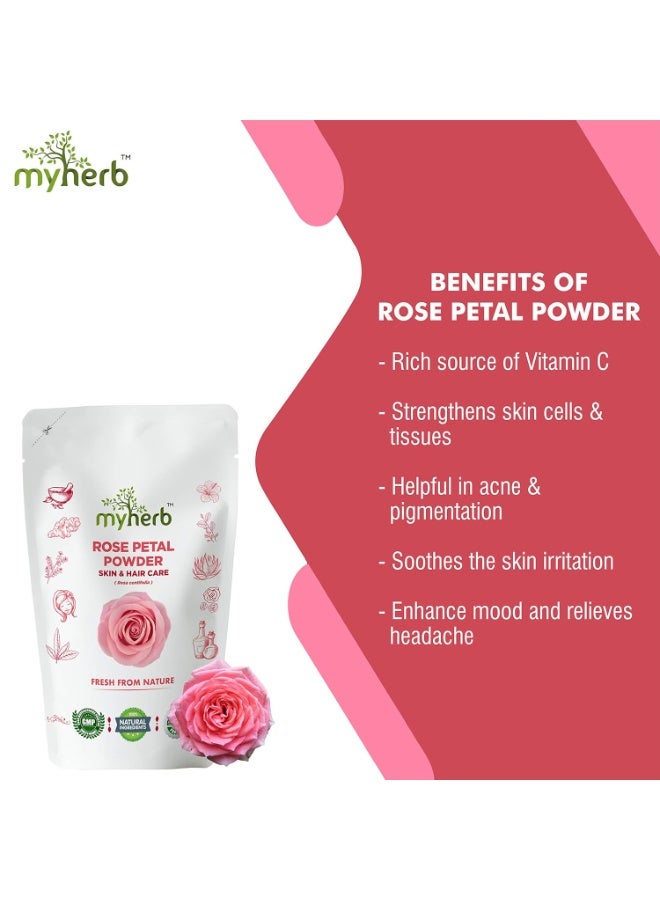 ماي هيرب مسحوق بتلات الورد (روزا سنتيفوليا) من MYHERB - نقي وطبيعي وعضوي 100% ومُصفّى مرتين || 227 جم / 0.5 رطل || تركيبة أيورفيدا || للبشرة، قناع للوجه لتفتيح البشرة ونضارتها || للرجال والنساء - Image 3