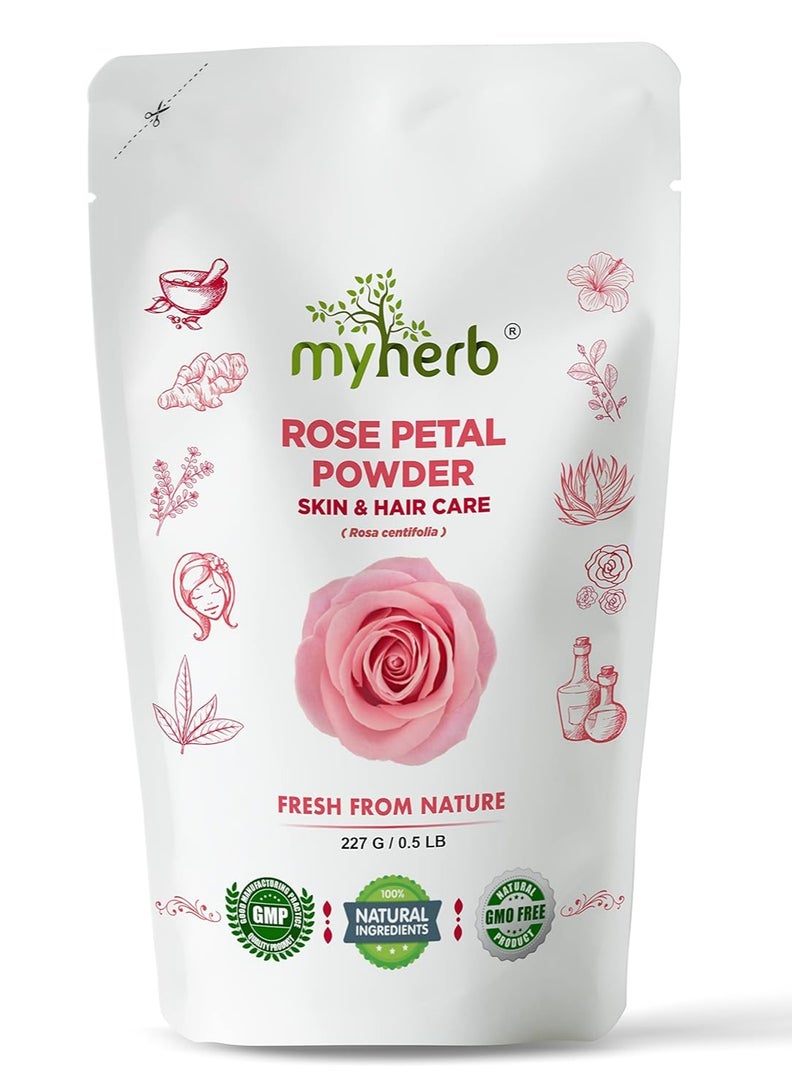 ماي هيرب مسحوق بتلات الورد (روزا سنتيفوليا) من MYHERB - نقي وطبيعي وعضوي 100% ومُصفّى مرتين || 227 جم / 0.5 رطل || تركيبة أيورفيدا || للبشرة، قناع للوجه لتفتيح البشرة ونضارتها || للرجال والنساء - Image 1