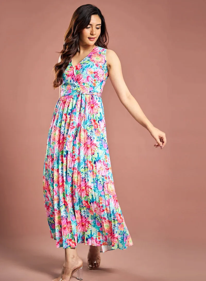 Zigzag Floral Pleated Dress