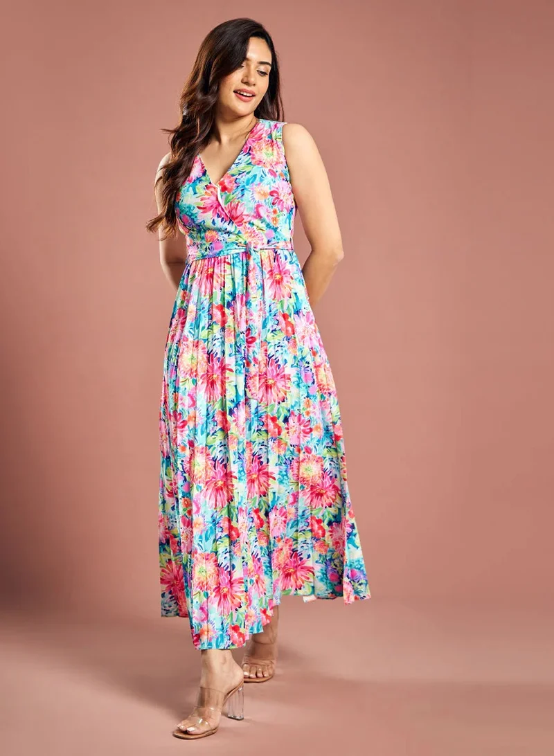 Zigzag Floral Pleated Dress
