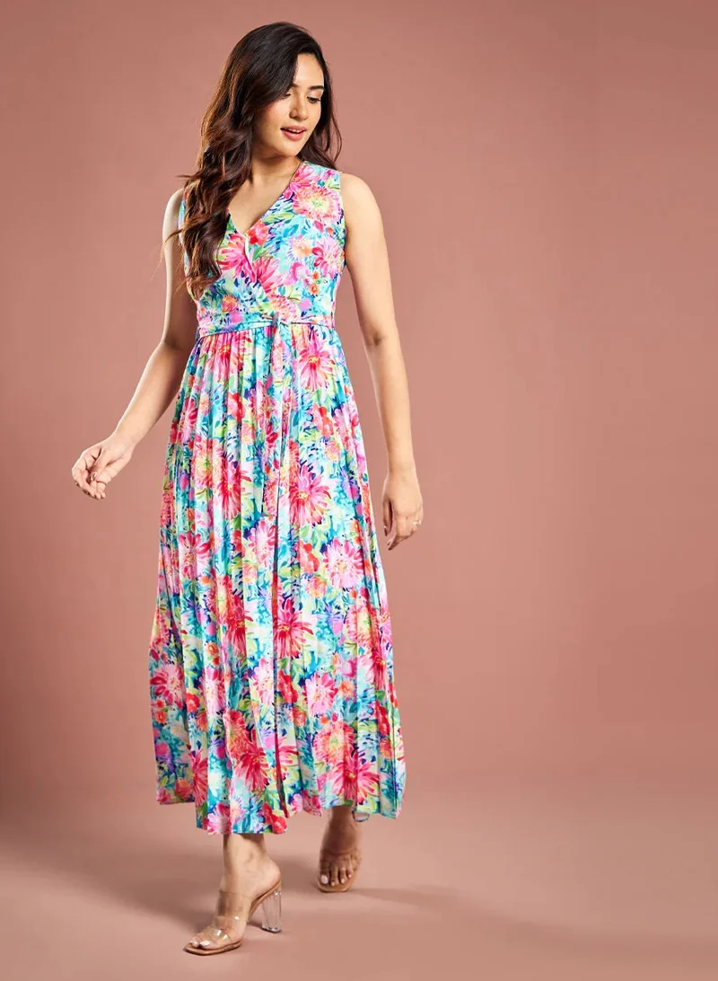 Zigzag Floral Pleated Dress
