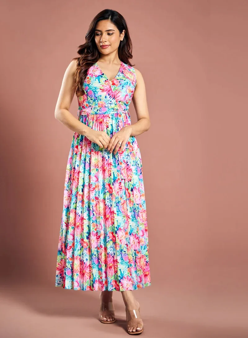 Zigzag Floral Pleated Dress