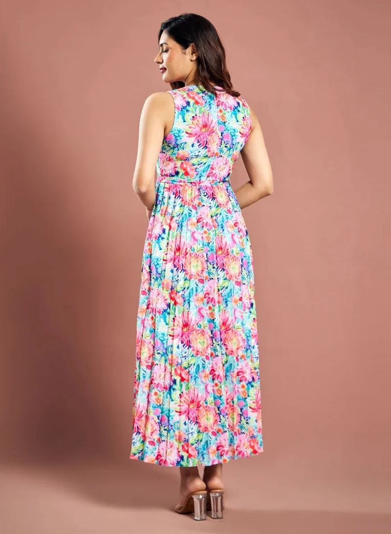 Zigzag Floral Pleated Dress