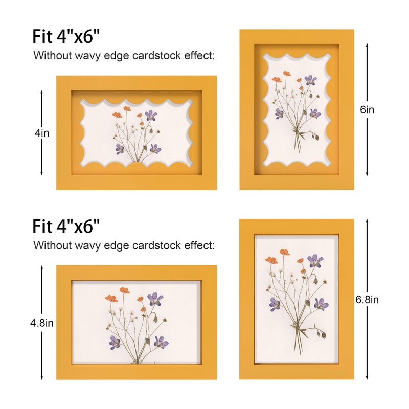 THKRLOF 4x6 Picture Frame with Real Glass, Wooden cute 4 x 6 Photo Frame with Wavy Mat for Tabletop and Wall Hanging, Yellow, 1 Pack - Image 3