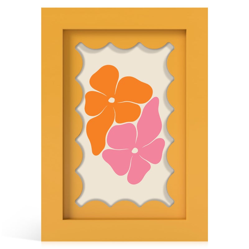 THKRLOF 4x6 Picture Frame with Real Glass, Wooden cute 4 x 6 Photo Frame with Wavy Mat for Tabletop and Wall Hanging, Yellow, 1 Pack - Image 1
