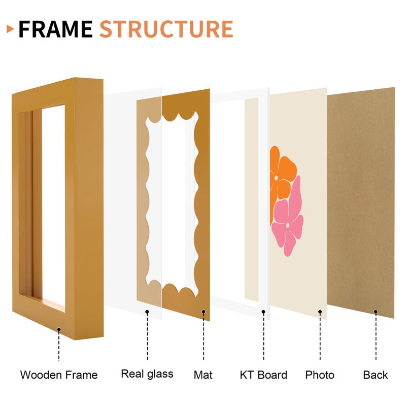 THKRLOF 4x6 Picture Frame with Real Glass, Wooden cute 4 x 6 Photo Frame with Wavy Mat for Tabletop and Wall Hanging, Yellow, 1 Pack - Image 5