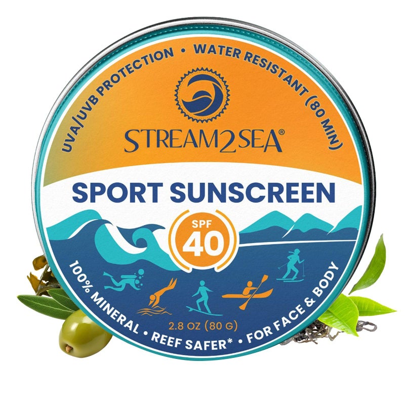 STREAM 2 SEA STREAM2SEA SPF40 Unscented Reef Safe Mineral Sport Sunscreen in Tin with 20% EcoSafe Zinc for Face & Body, Natural Organic Biodegradable Non Toxic Coral Reef Safe Sunscreen, Travel Size, Mineral Based - Image 1