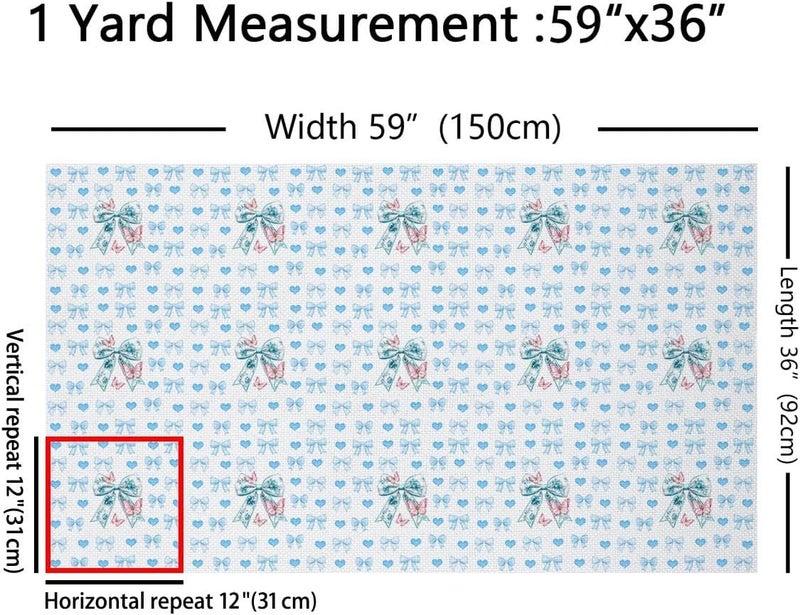 Blue Bowknot Upholstery Fabric for Chairs Butterfly Boho Floral Outdoor Fabric by The Yard 36"x63", Valentine Love Heart Dreamy Princess Style Bowknot Waterproof Fabric, Kawaii Room Decor Aesthetic - Image 2