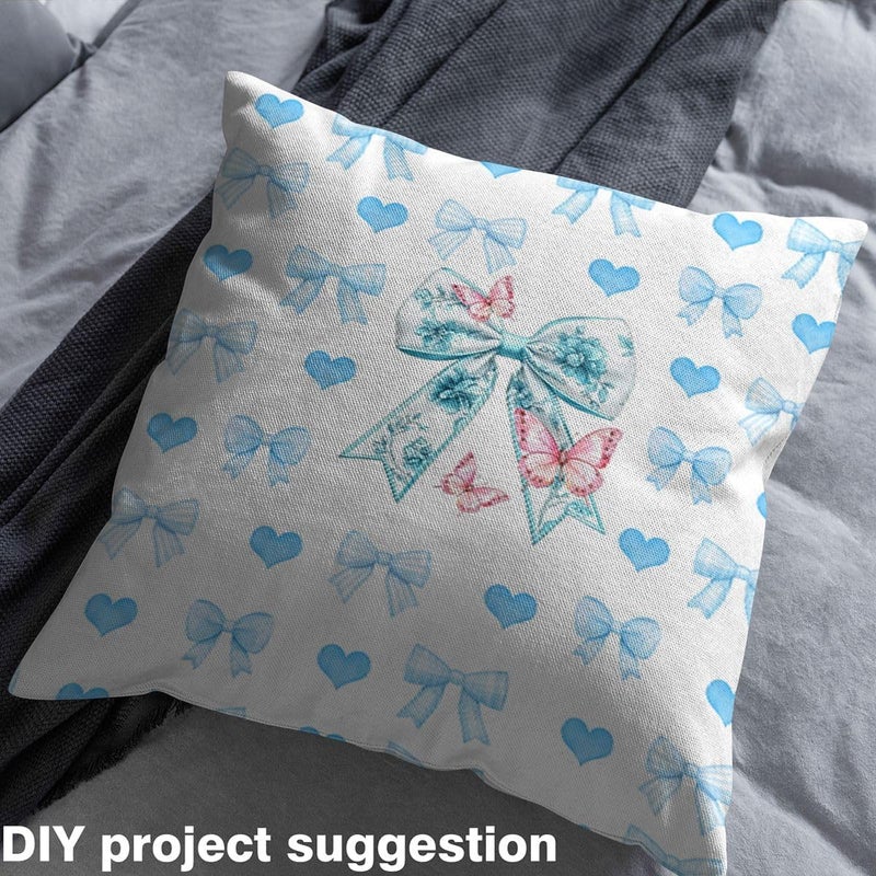 Blue Bowknot Upholstery Fabric for Chairs Butterfly Boho Floral Outdoor Fabric by The Yard 36"x63", Valentine Love Heart Dreamy Princess Style Bowknot Waterproof Fabric, Kawaii Room Decor Aesthetic - Image 3