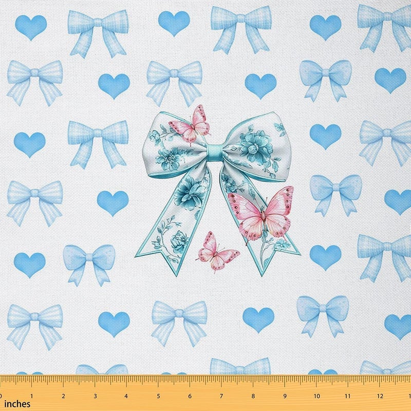 Blue Bowknot Upholstery Fabric for Chairs Butterfly Boho Floral Outdoor Fabric by The Yard 36"x63", Valentine Love Heart Dreamy Princess Style Bowknot Waterproof Fabric, Kawaii Room Decor Aesthetic - Image 1