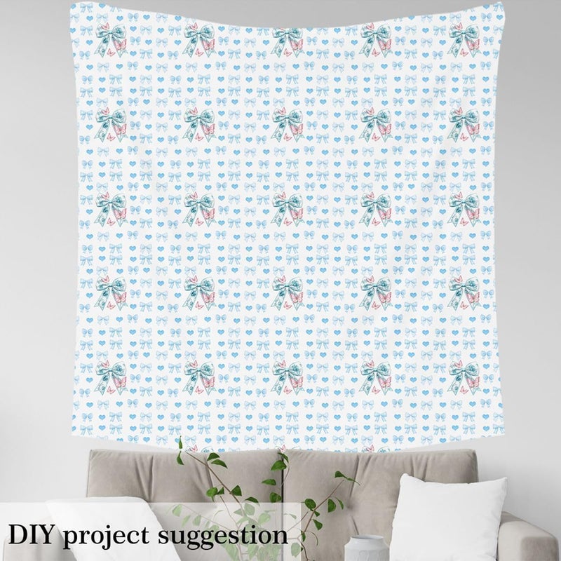 Blue Bowknot Upholstery Fabric for Chairs Butterfly Boho Floral Outdoor Fabric by The Yard 36"x63", Valentine Love Heart Dreamy Princess Style Bowknot Waterproof Fabric, Kawaii Room Decor Aesthetic - Image 4