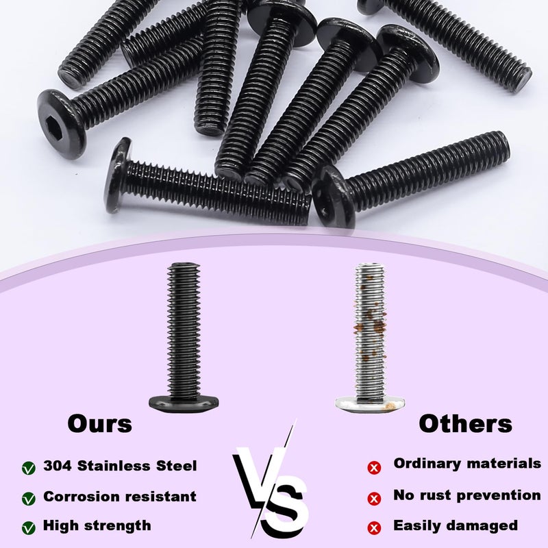 Taiss 20pcs M6 x 25mm Flat Head Socket Head Screw Furniture Bolts,Furniture Screws Stainless Steel 18-8(304),M6 Bolts Black Zinc Plated Fully Threaded,Countersunk Connector M6 Screws with Hex Spanner - Image 4
