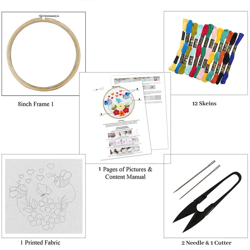 picknMAKE Cross Stitch Embroidery Kit For Beginners & Adult, Showcasing Cheerful Bees, Vibrant Flowers, And Playful Hearts,Instruction Paper, Threads & Needles All Materials Included,Multicolor - Image 3