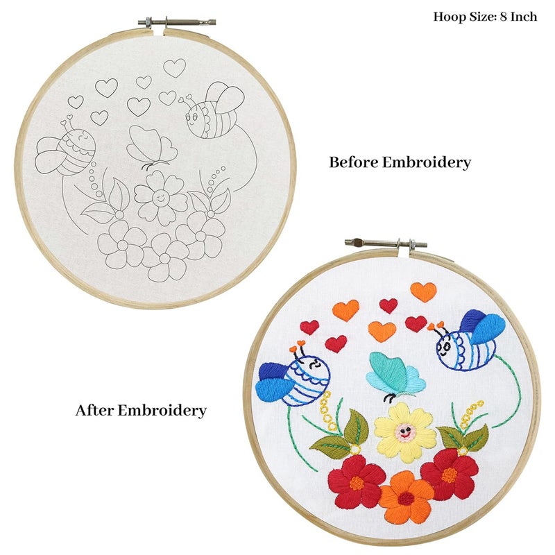 picknMAKE Cross Stitch Embroidery Kit For Beginners & Adult, Showcasing Cheerful Bees, Vibrant Flowers, And Playful Hearts,Instruction Paper, Threads & Needles All Materials Included,Multicolor - Image 2