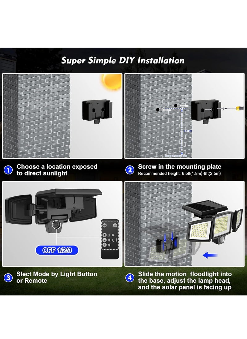 Solar Lights for Outdoor, 210 LED Beads 2500LM Motion Sensor Lights with Remote Control, IP65 Waterproof, 3 Heads Security LED Flood Light, 360° Wide Angle Illumination Wall Light with 3 Modes, 2 Pack - pzsku/ZB228CC3E0F066C6284FEZ/45/_/1739944727/6857995f-60e0-4875-b994-e301fa55e962
