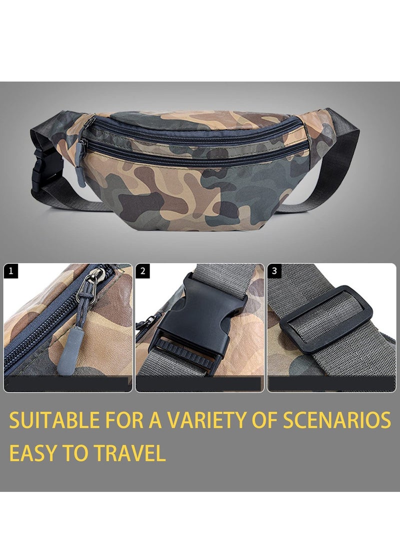Bumbags for Ladies Men Women, Large Crossbody Pack Belt Bag with Adjustable Buckle, Waterproof Fashion Waist Packs, Casual Sport Running Jogging (Camouflage)