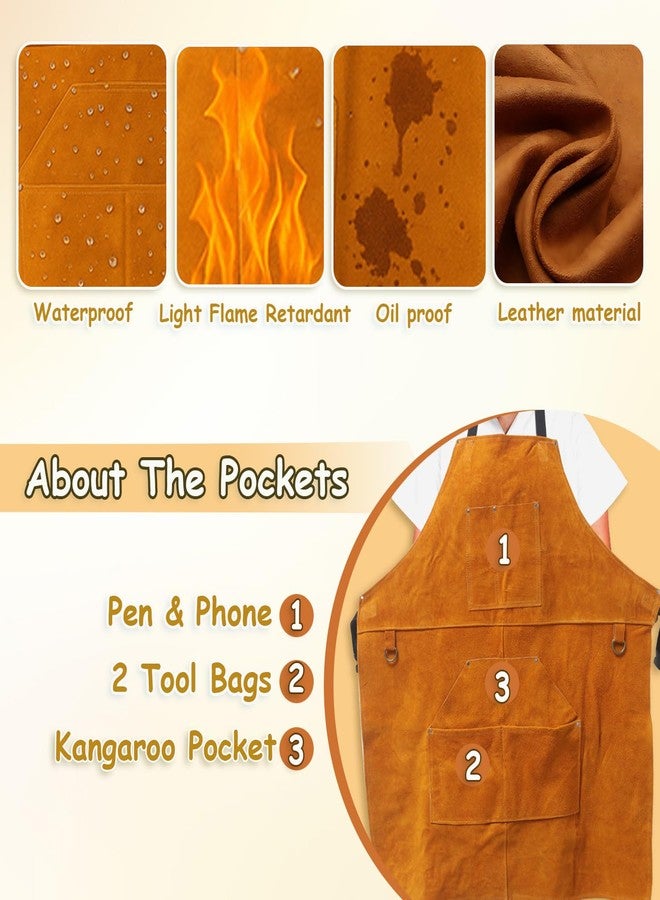 Urby Big and Tall Plus Size Leather Welding Apron For Men Flame Resistant, Overol Para Soldador, Unisex XL XXL Or Plus, W36+, Brown, XL - Image 4