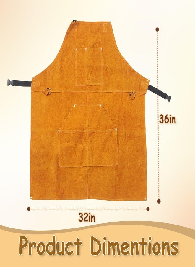 Urby Big and Tall Plus Size Leather Welding Apron For Men Flame Resistant, Overol Para Soldador, Unisex XL XXL Or Plus, W36+, Brown, XL - Image 2