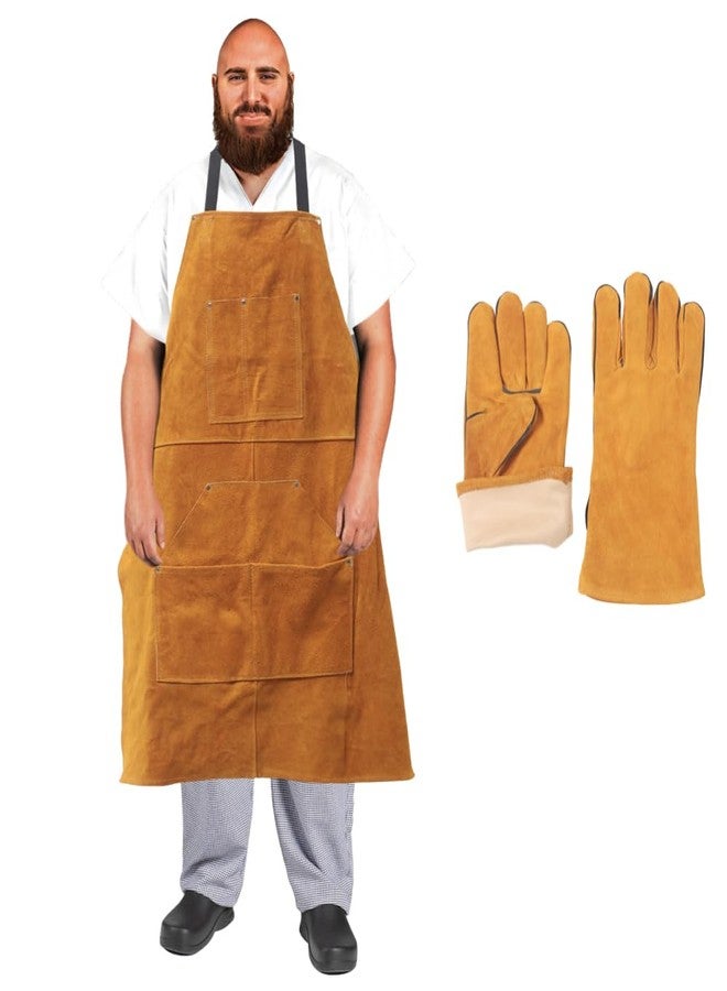 Urby Big and Tall Plus Size Leather Welding Apron For Men Flame Resistant, Overol Para Soldador, Unisex XL XXL Or Plus, W36+, Brown, XL - Image 1