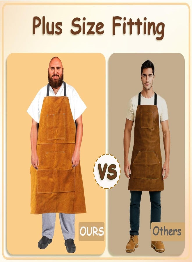 Urby Big and Tall Plus Size Leather Welding Apron For Men Flame Resistant, Overol Para Soldador, Unisex XL XXL Or Plus, W36+, Brown, XL - Image 3