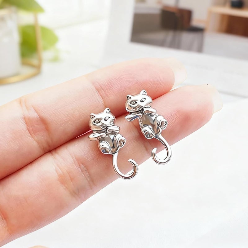 Cat Earrings: Silver Tone - Cute Trendy Cat Jewelry for Animal Lovers - Image 5