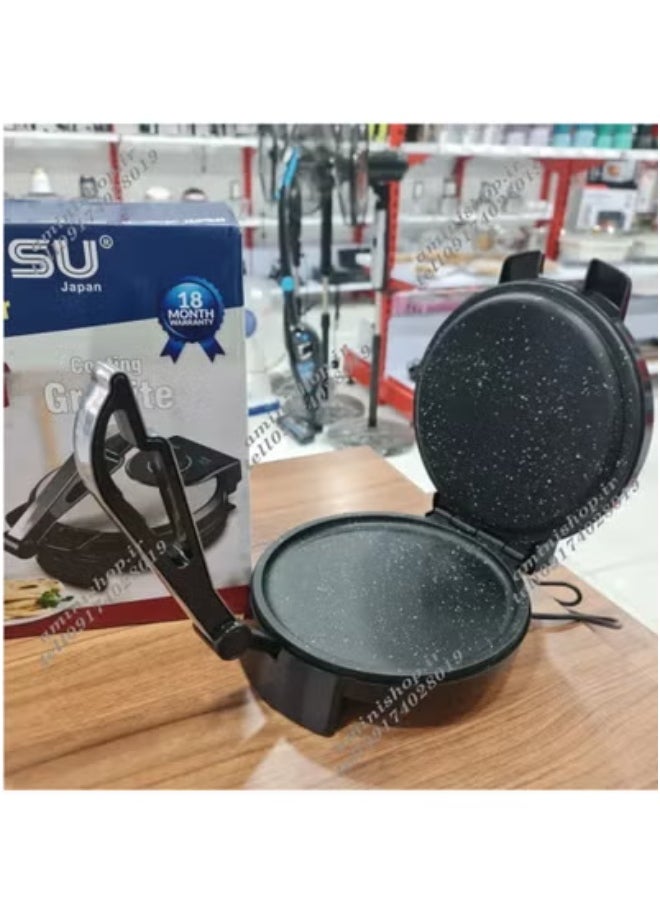 Generic 10-Inch Electric Roti Maker – 1200W Non-Stick Chapati and Paratha Press with Durable Stainless Steel Body, Adjustable Temperature Control for Precision Cooking, Dual Indicator Lights for Power and Heat Readiness, Safety Lock Mechanism, Easy-Clean Non-Stick Cooking Plates, Instruction Manual Included – 220-240V Compact Home Kitchen Appliance – Black  - Image 3
